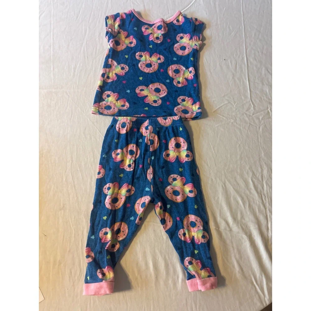 Disney Minnie Mouse Pajama Set Kids 18M Blue Good Donut Print‎ Snug Fit PJ